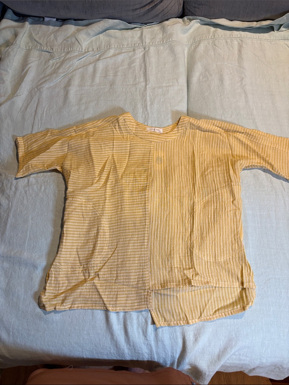 Oddbird Hayal Cotton Gauze Tunic - Yellow Striped Linen NWT.  See note on Size.